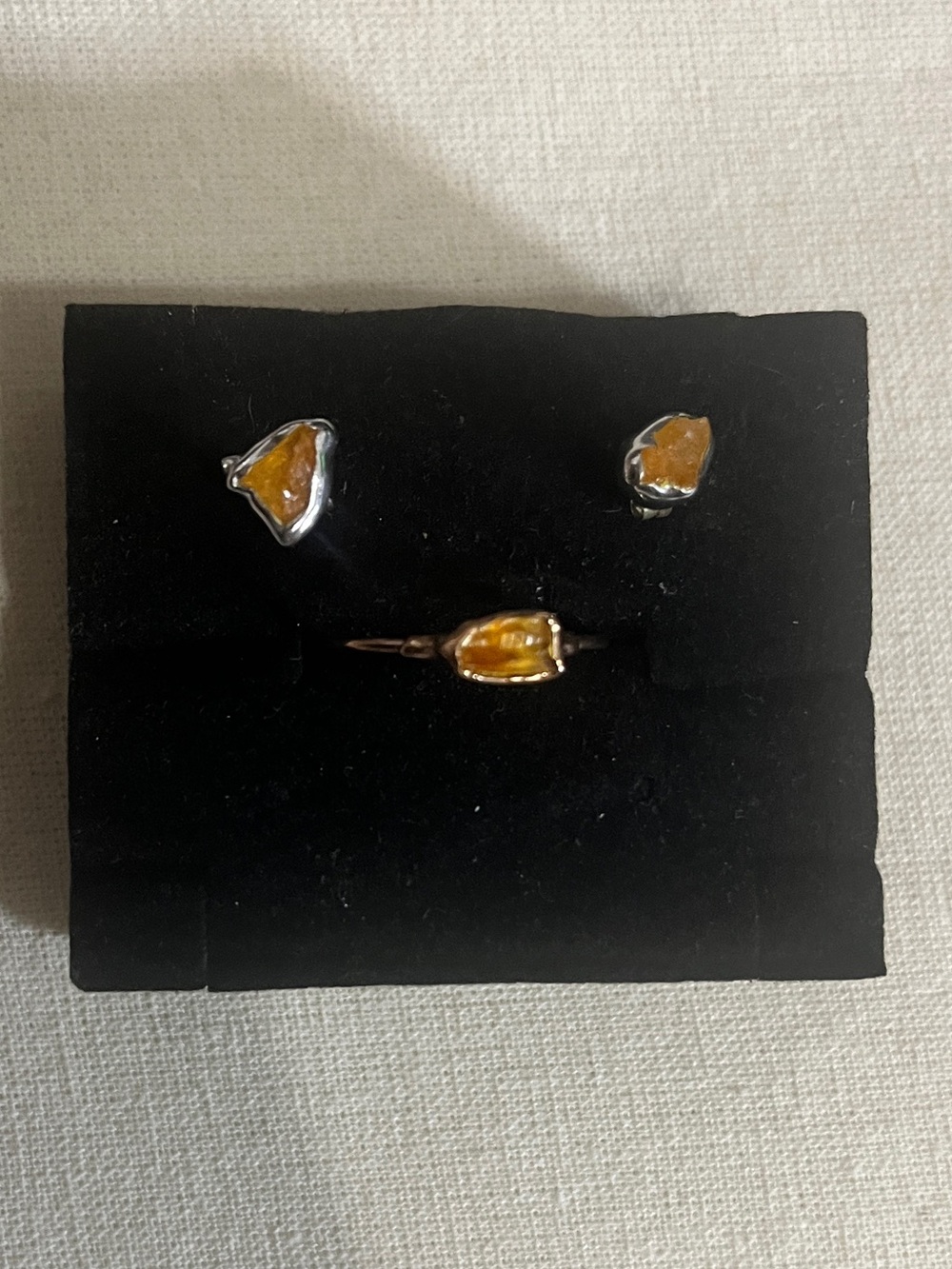 Ringcrush 24K Gold Filled Citrine Dainty Ring & Stud Earrings Set